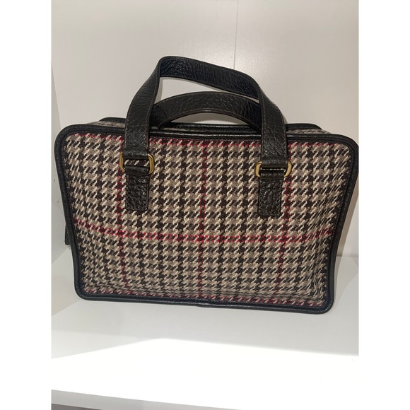 Prada Houndstooth Tweed Tote Bag Brown Leather- Trim Wool - Picture 1 of 5